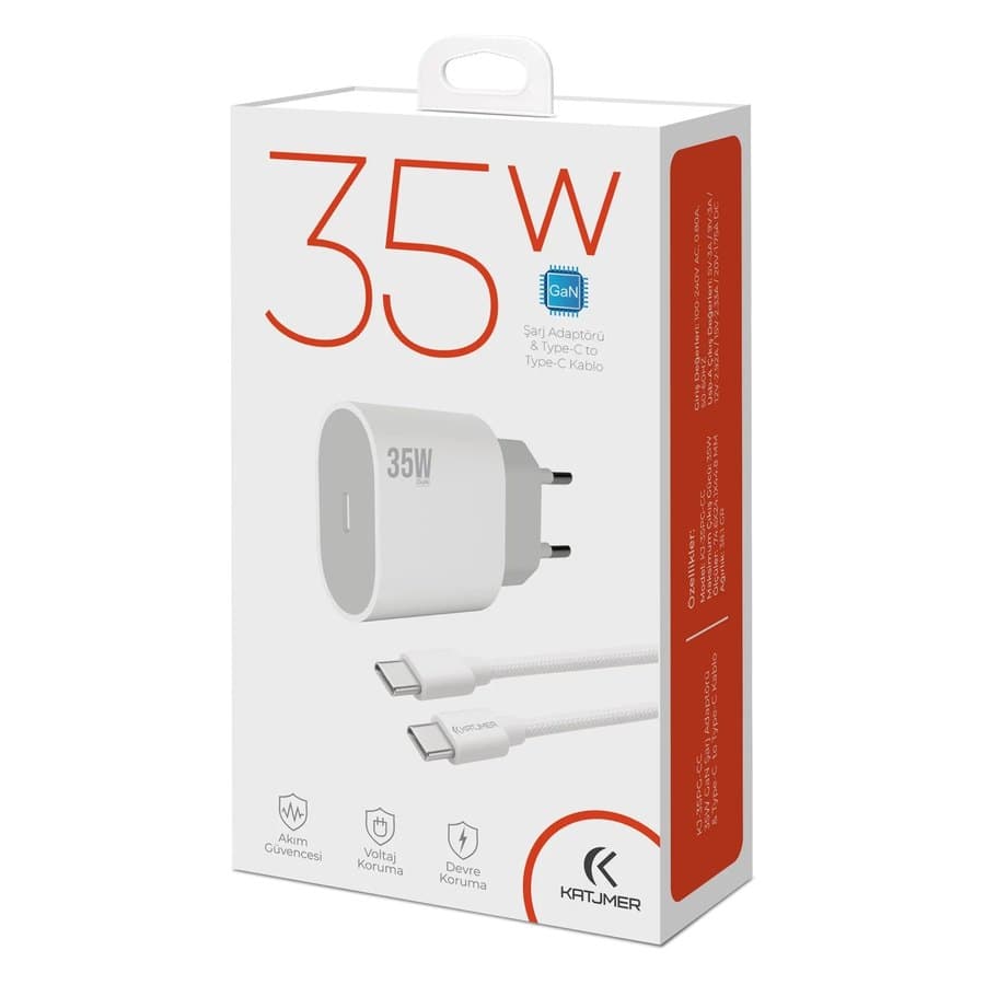 Katjmer KJ-35PG-CC 35W GaN PD Şarj Adaptörü + Type-C to Type-C Kablo ürün görseli Detay