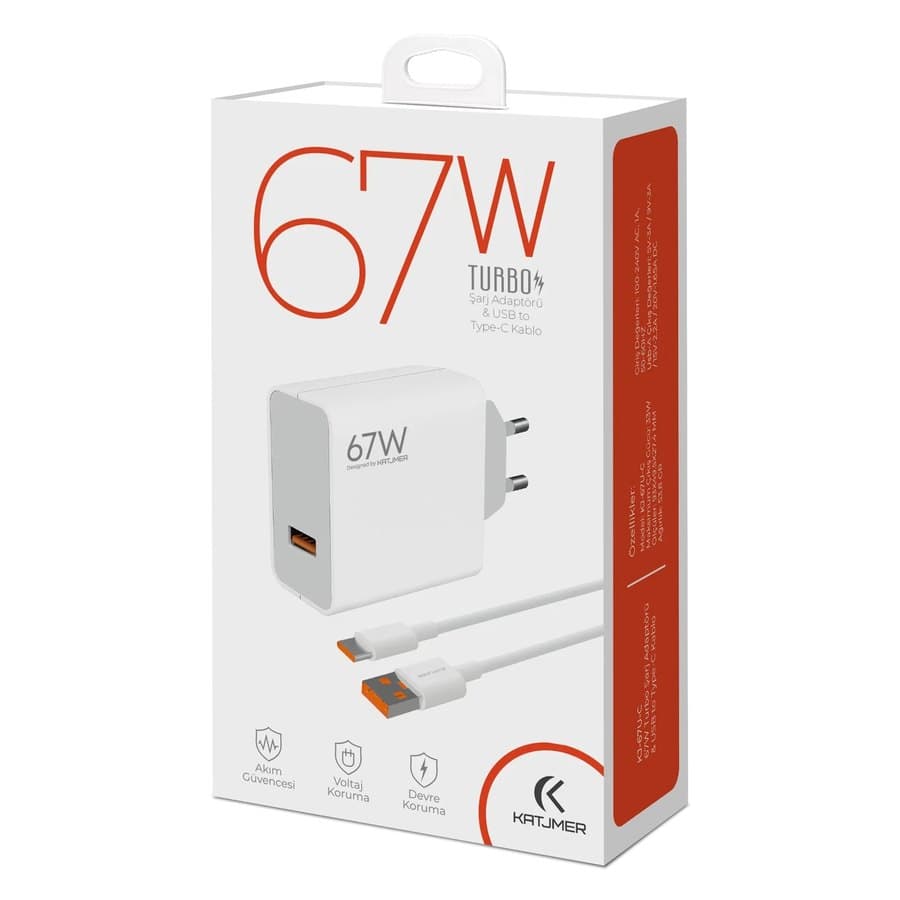 Katjmer KJ-67U-C 67W USB Şarj Adaptörü + Type-C Kablo ürün görseli Detay