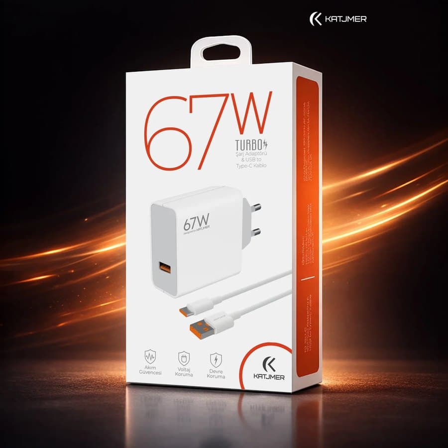 Katjmer KJ-67U-C 67W USB Şarj Adaptörü + Type-C Kablo ürün görseli