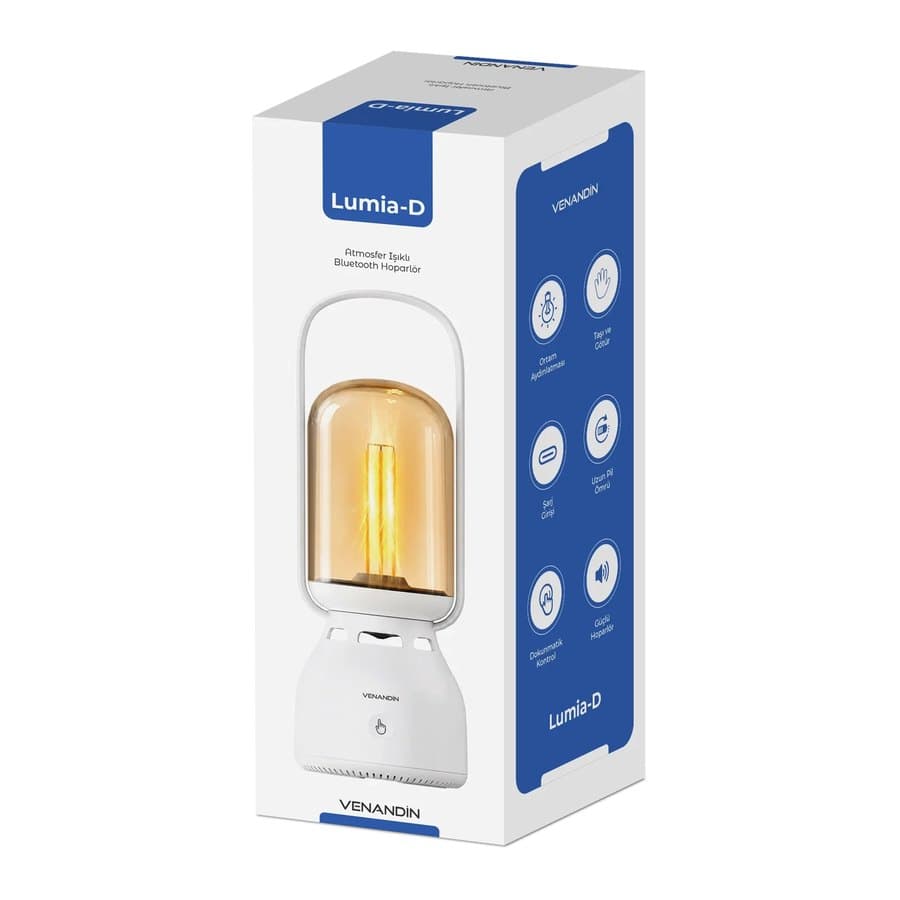 Venandin Lumia-D Bluetooth Hoparlörlü LED Gece Lambası — 160 Lümen, TWS (Bej) ürün görseli Detay