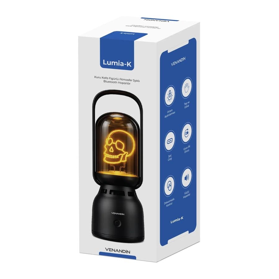 Venandin Lumia-K Bluetooth Hoparlörlü LED Gece Lambası — 160 Lümen, TWS (Siyah) ürün görseli Detay