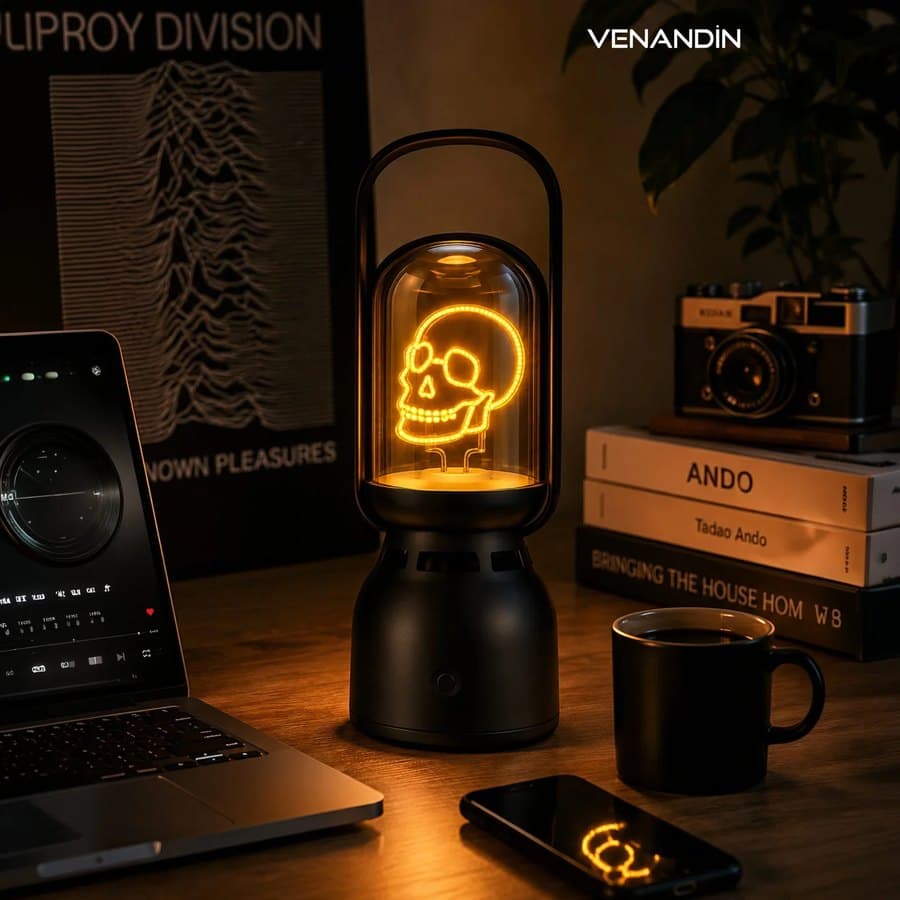 Venandin Lumia-K Bluetooth Hoparlörlü LED Gece Lambası — 160 Lümen, TWS (Siyah) ürün görseli