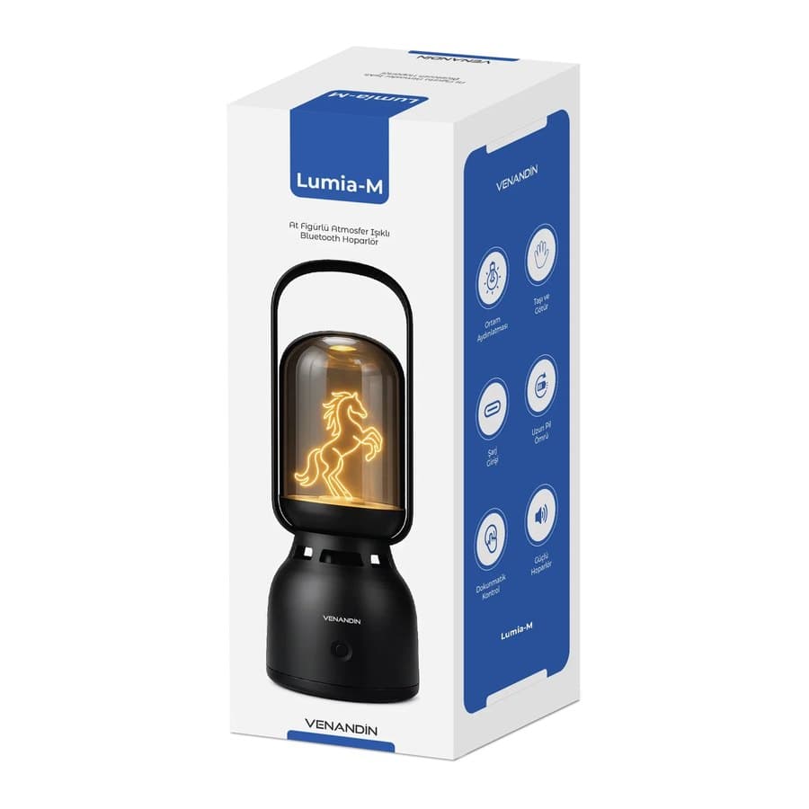 Venandin Lumia-M Bluetooth Hoparlörlü LED Gece Lambası — 60 Lümen, TWS (Siyah) ürün görseli Detay