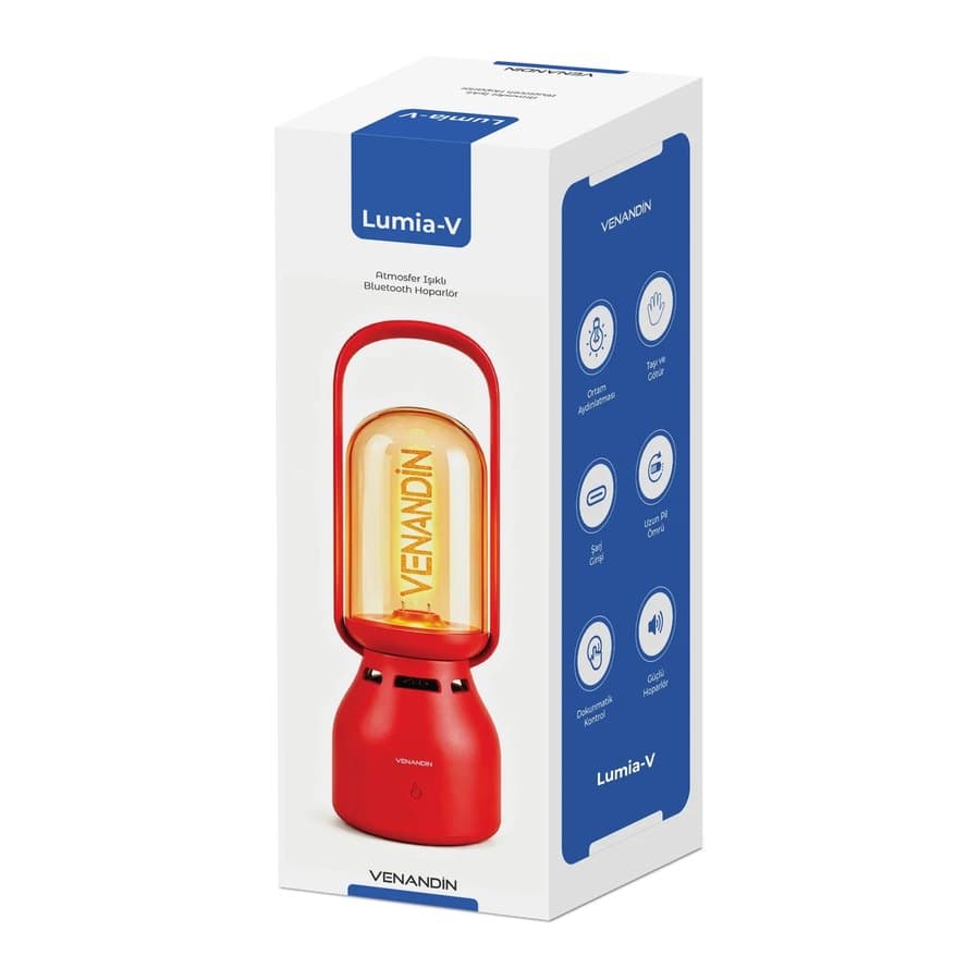 Venandin Lumia-V Bluetooth Hoparlörlü LED Gece Lambası — 60 Lümen, TWS (Kırmızı) ürün görseli Detay